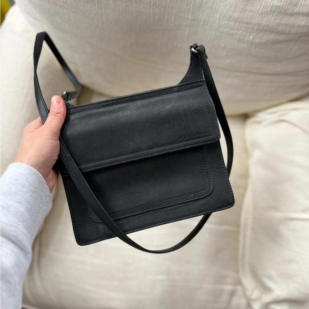 Vintage fossil Black Leather double sided crossbody Shoulder Bag - Picture 7 of 7